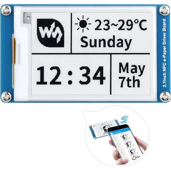 2.7inch Passive NFC-Powered e-Paper Module 264 x 176 Pixels, Passive NFC Solution No Batte-ry, No Messy Wiring, Wire-Less Powering & Data Transfer, Black and White Display Colors