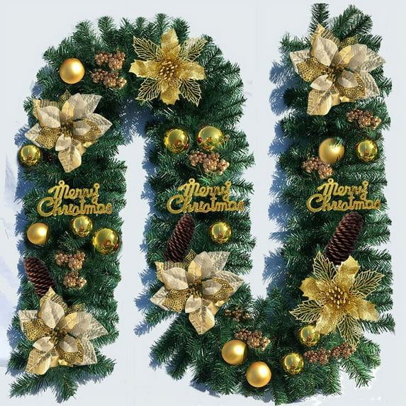 2.7m Artificial Christmas Garland Decorations for Home Stairs Fireplace Front Porch Door Display Indoor Outdoor Christmas Decor Christmas Wreath A4