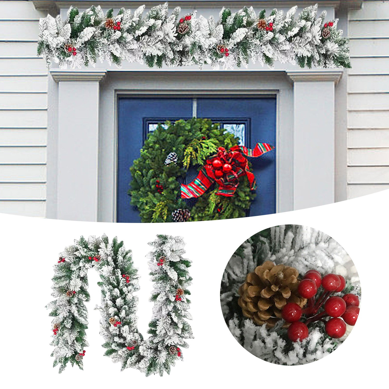 2.7m New Christmas Rattan Garland Flocked Christmas Rattan Garland