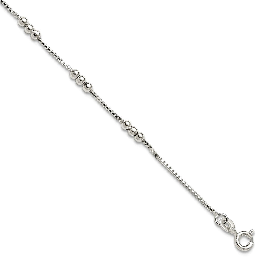 2.7mm 925 Sterling Silver Polished Beaded Box Anklet 10 Inch Anklet for Women - 2.7 Grams