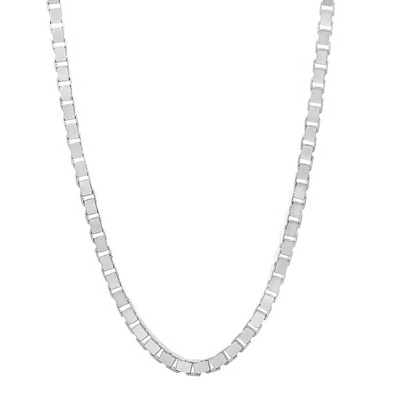 2.7mm Rhodium Plated Silver Square Box Chain Necklace, 30 inches