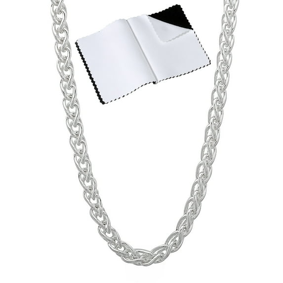 2.7mm Solid .925 Sterling Silver Braided Wheat Chain Necklace, 30 inches + Gift Box
