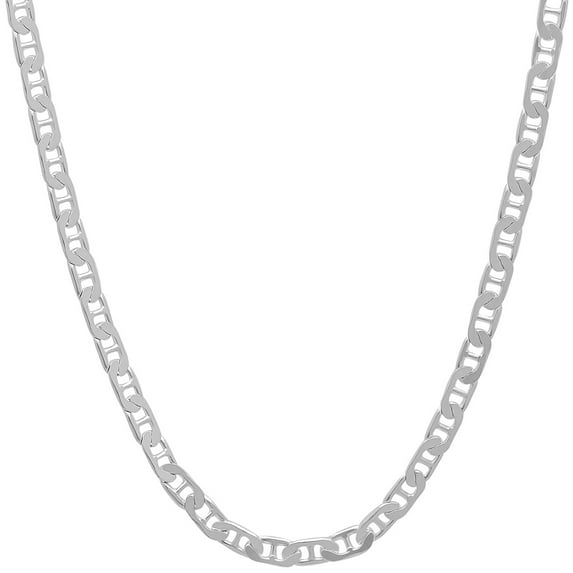 2.7mm Solid .925 Sterling Silver Flat Mariner Chain Necklace + Bracelet Set, 16" (Necklace) + 7" (Bracelet)