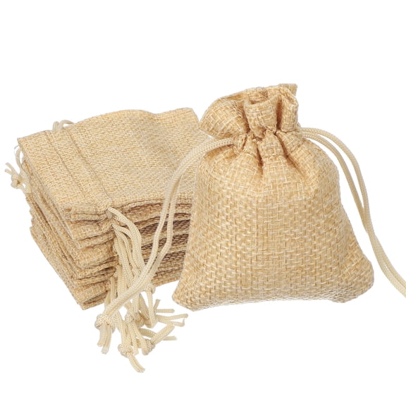 2.7x3.5 Inch Burlap Bags with Drawstring, 50 Pcs Linen Favor Gift Bags Reusable Jewelry Pouch Sacks for Party Christmas Festival, Beige