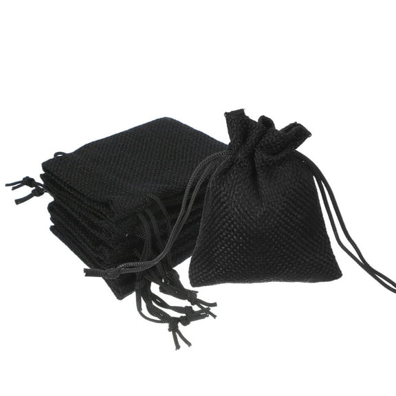2.7x3.5 Inch Burlap Bags with Drawstring, 50 Pcs Linen Favor Gift Bags Reusable Jewelry Pouch Sacks for Party Christmas Festival, Black