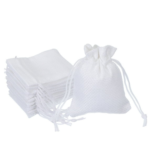 2.7x3.5 Inch Burlap Bags with Drawstring, 50 Pcs Linen Favor Gift Bags Reusable Jewelry Pouch Sacks for Party Christmas Festival, White