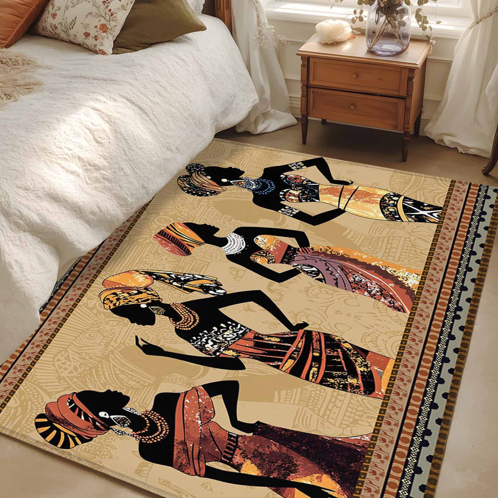 2.7x5 Area Rugs, African Black Women Non-Skid Rubber Backing Large ...