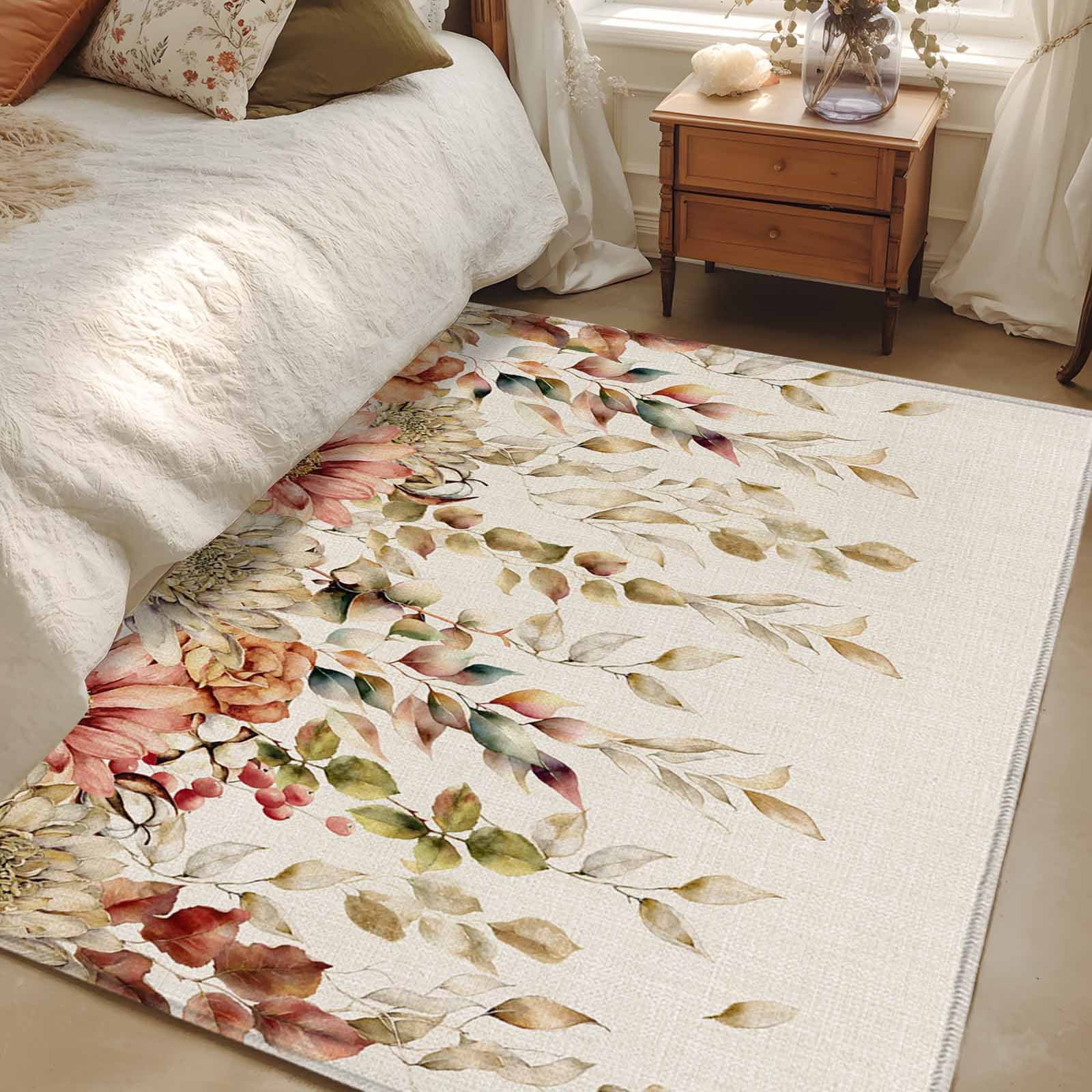 2.7x5 Area Rugs, Autumn Eucalyptus Non-Skid Rubber Backing Large ...