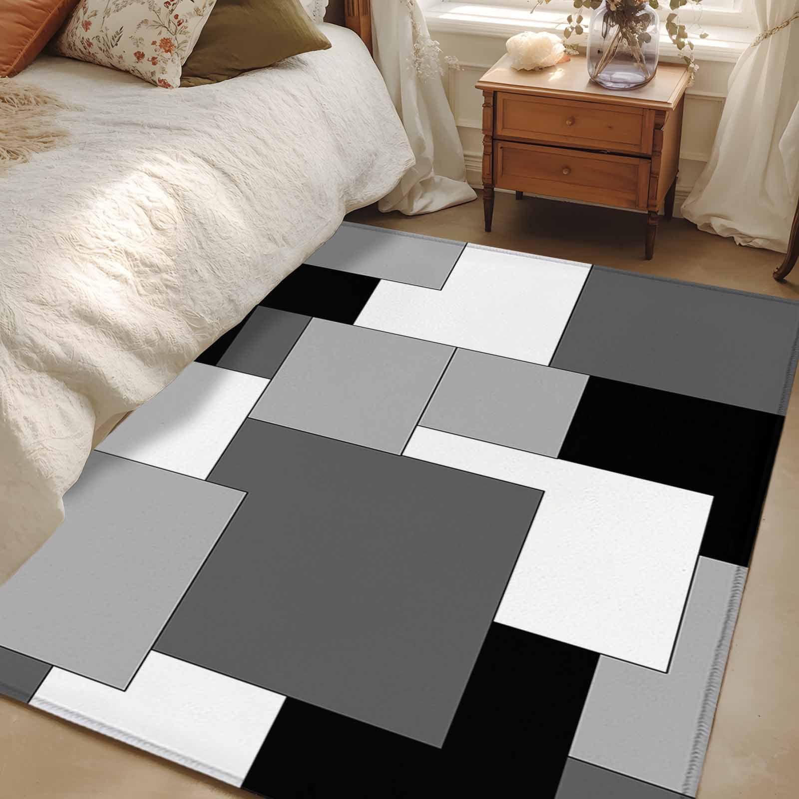 2.7x5 Area Rugs, Black Grey Non-Skid Rubber Backing Large Rectangle ...
