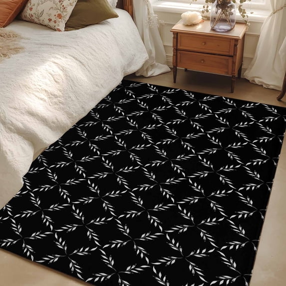 2.7x5 Area Rugs, Black Morocco Non-Skid Rubber Backing Large Rectangle Rugs - Living Room Bedroom Home Office, Geometric Leaf Diamond Lattice Abstract Indoor Floor Mat Carpets Washable Rug
