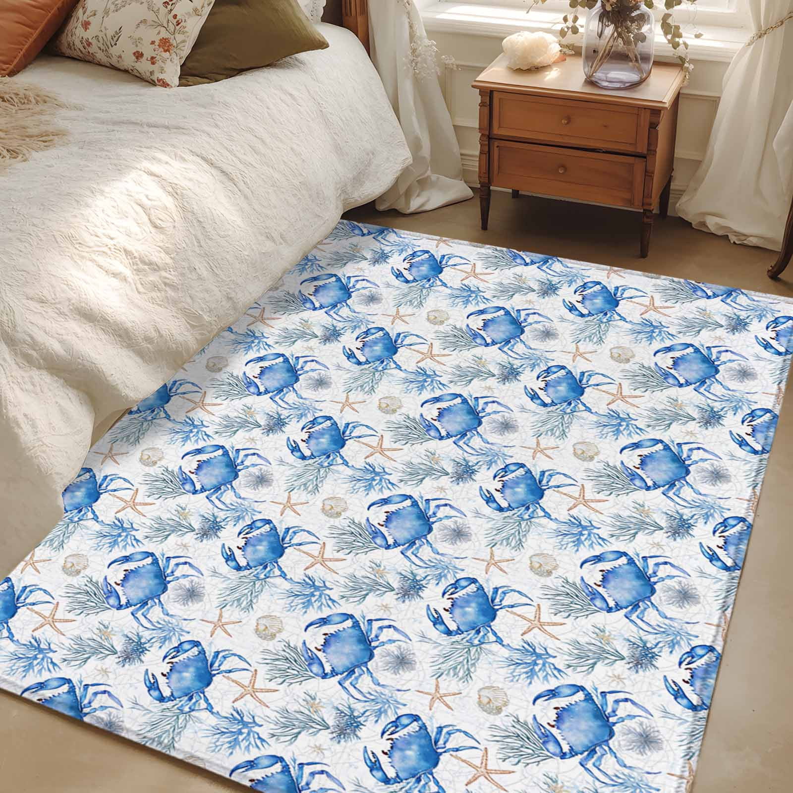 2.7x5 Area Rugs, Blue Crab Coastal Non-Skid Rubber Backing Large ...