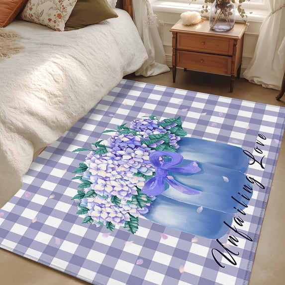 2.7x5 Area Rugs, Blue Flower, Non-Skid Rubber Backing Large Rectangle ...