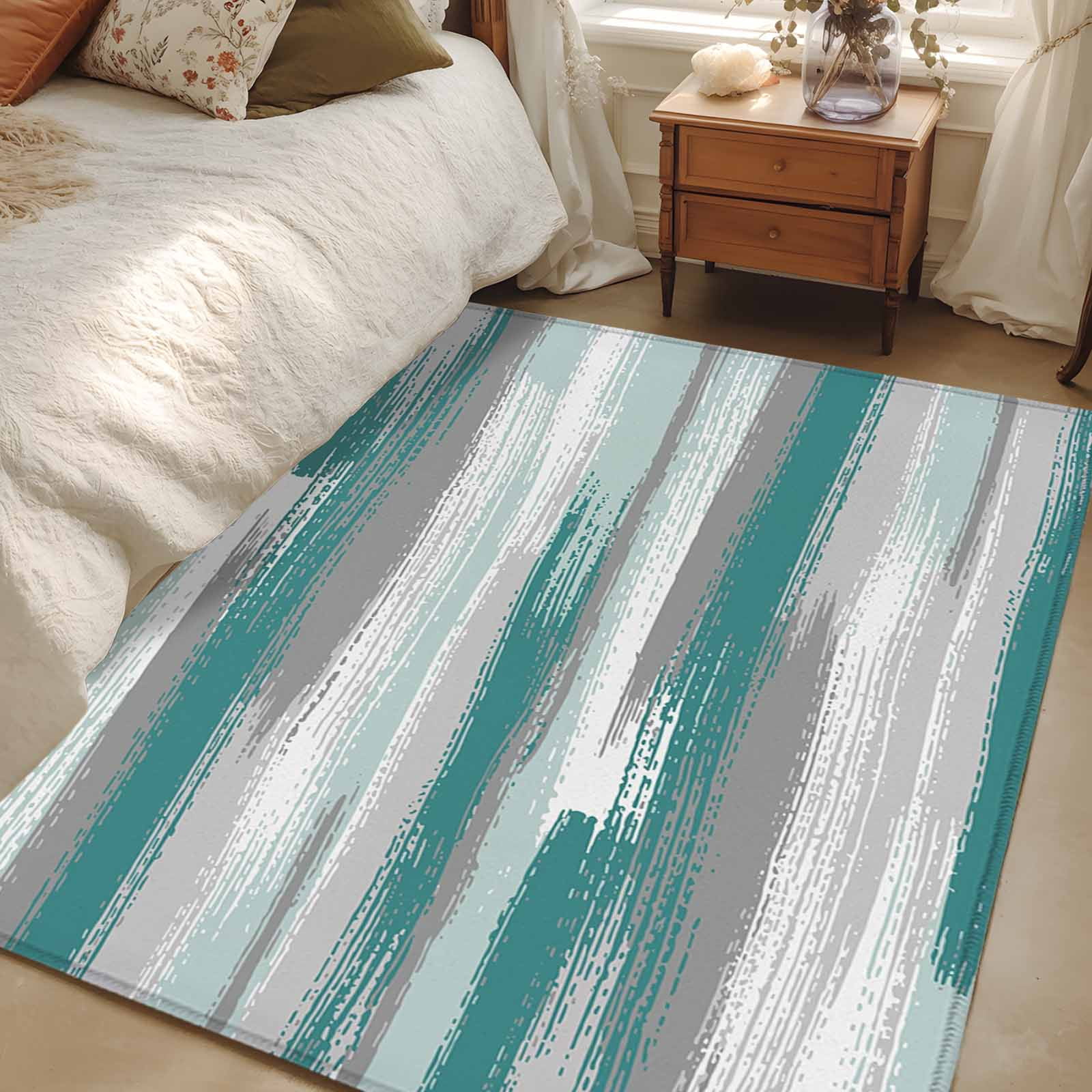 2.7x5 Area Rugs, Blue Gray Stripes Non-Skid Rubber Backing Large ...