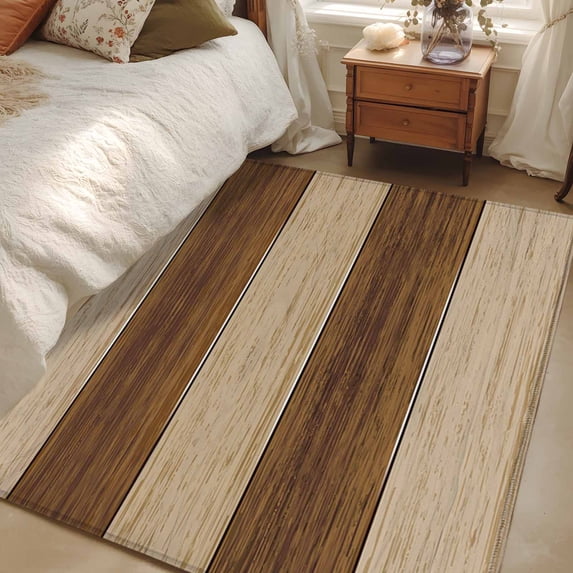 Solid Wood Rug 2.7x5 Area Rugs, Brown Wood Grain Non-Skid Rubber Backing Large ...