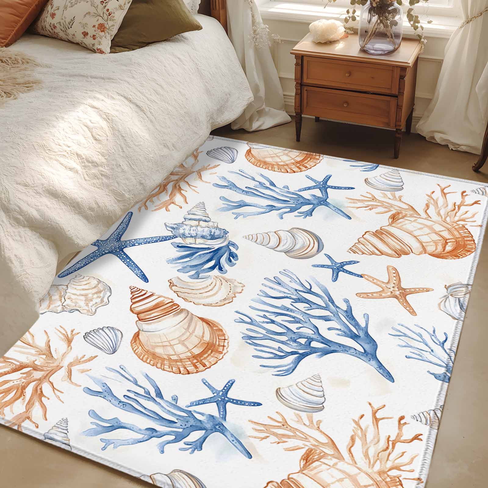 2.7x5 Area Rugs, Coastal Coral Non-Skid Rubber Backing Large Rectangle ...