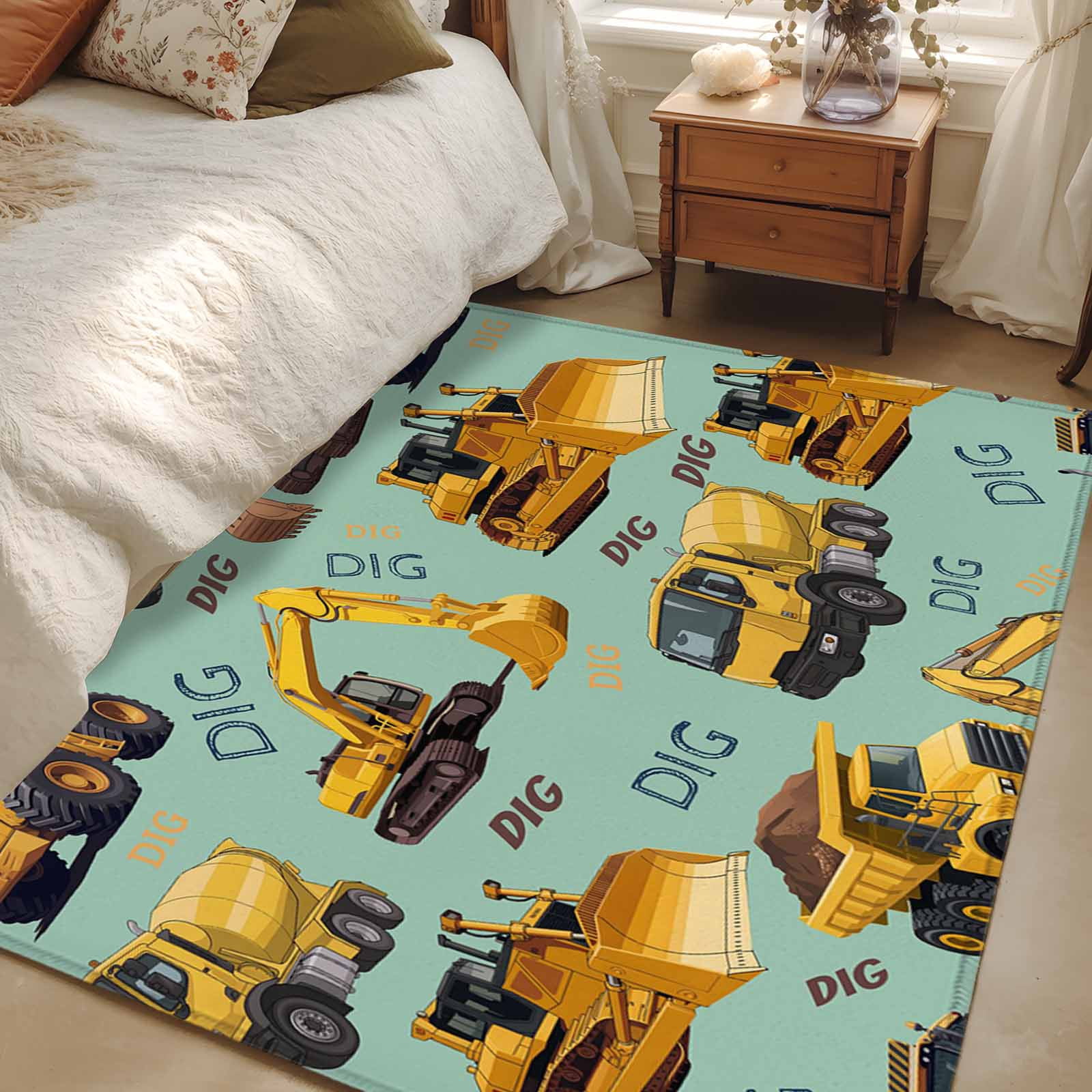 Color Rug Construction 2.7x5 Area Rugs, Construction Truck Non-Skid Rubber Backing Large ...