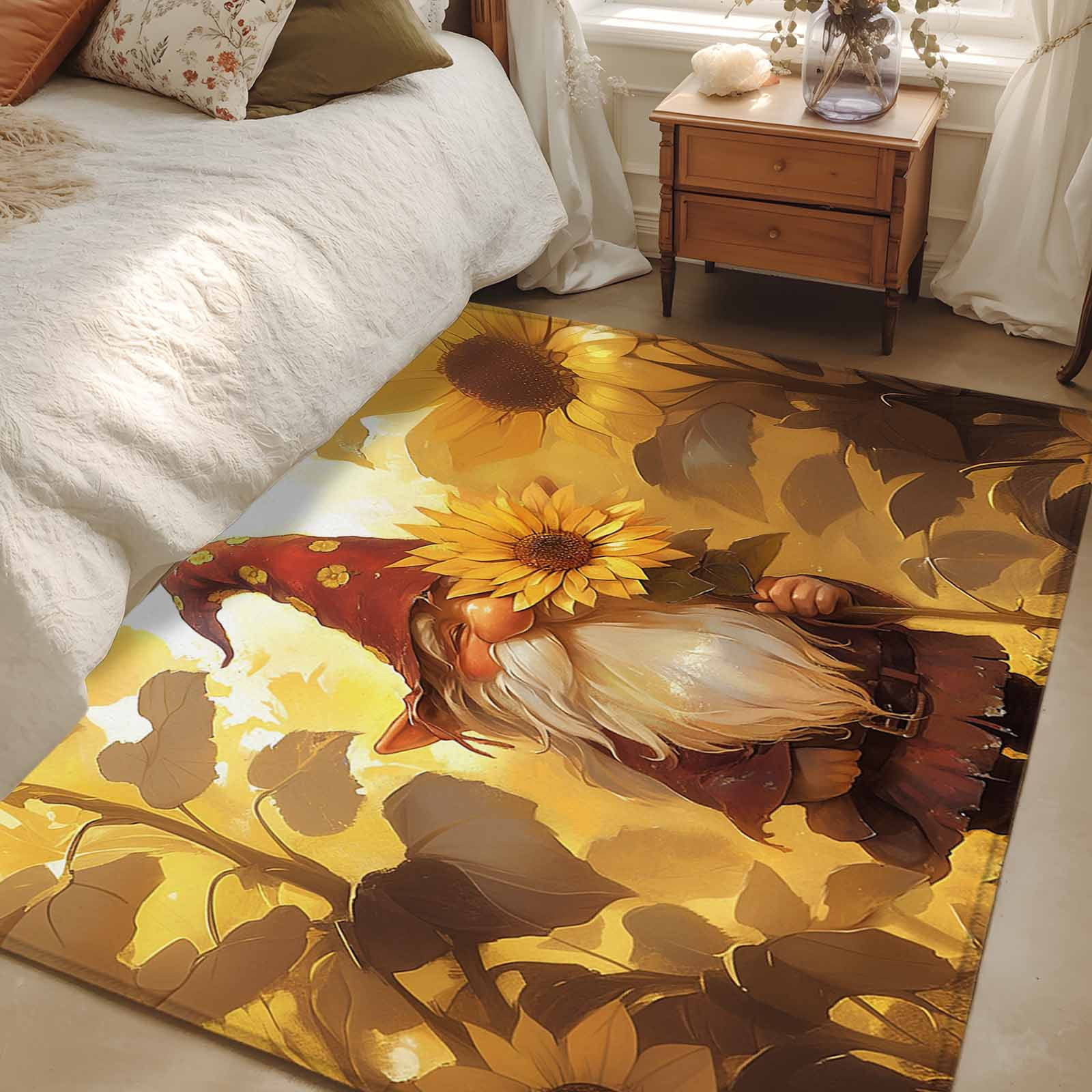 2.7x5 Area Rugs, Fall Sunflowers Gnomes Non-Skid Rubber Backing Large ...