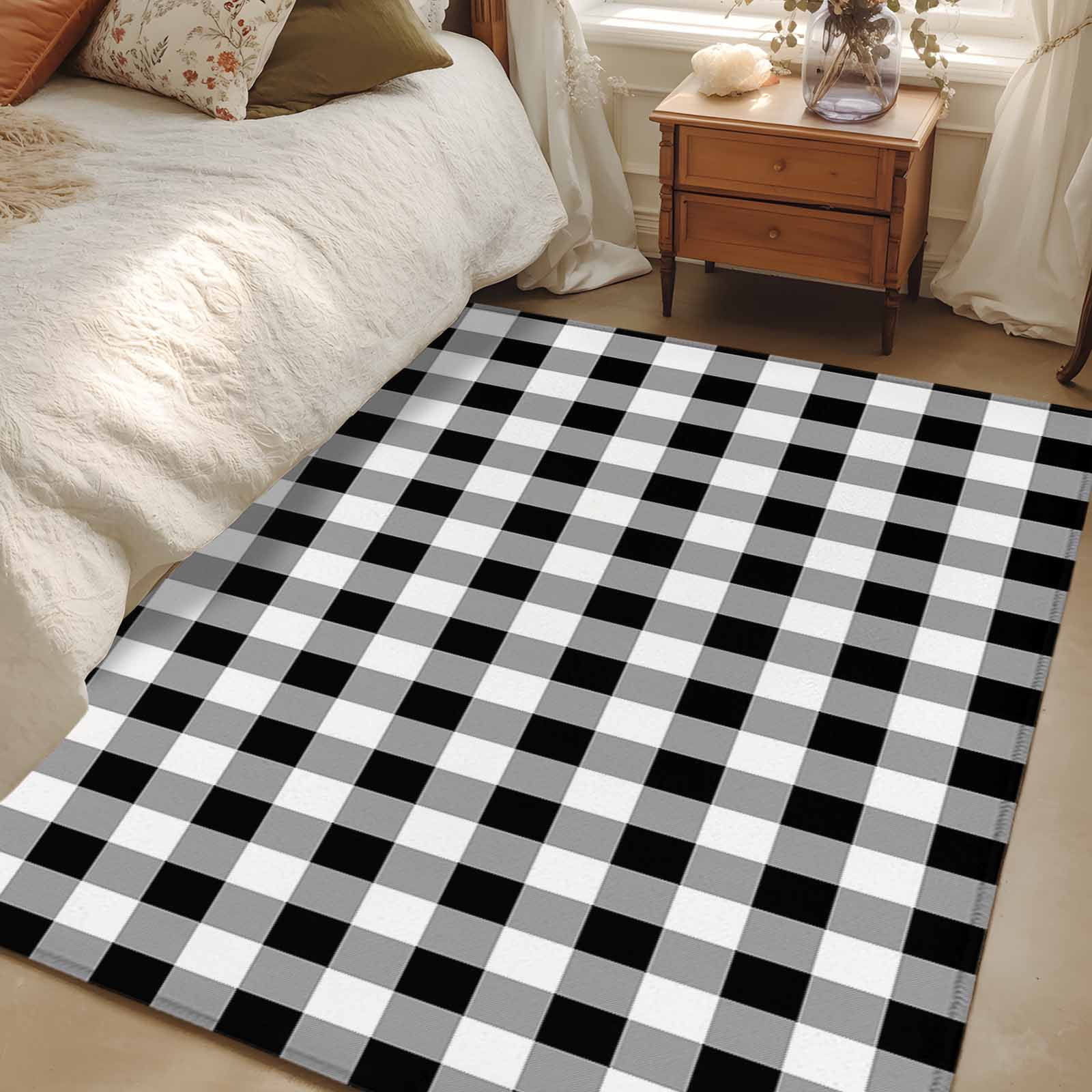 2.7x5 Area Rugs, Farmhouse Checkered Non-Skid Rubber Backing Large ...