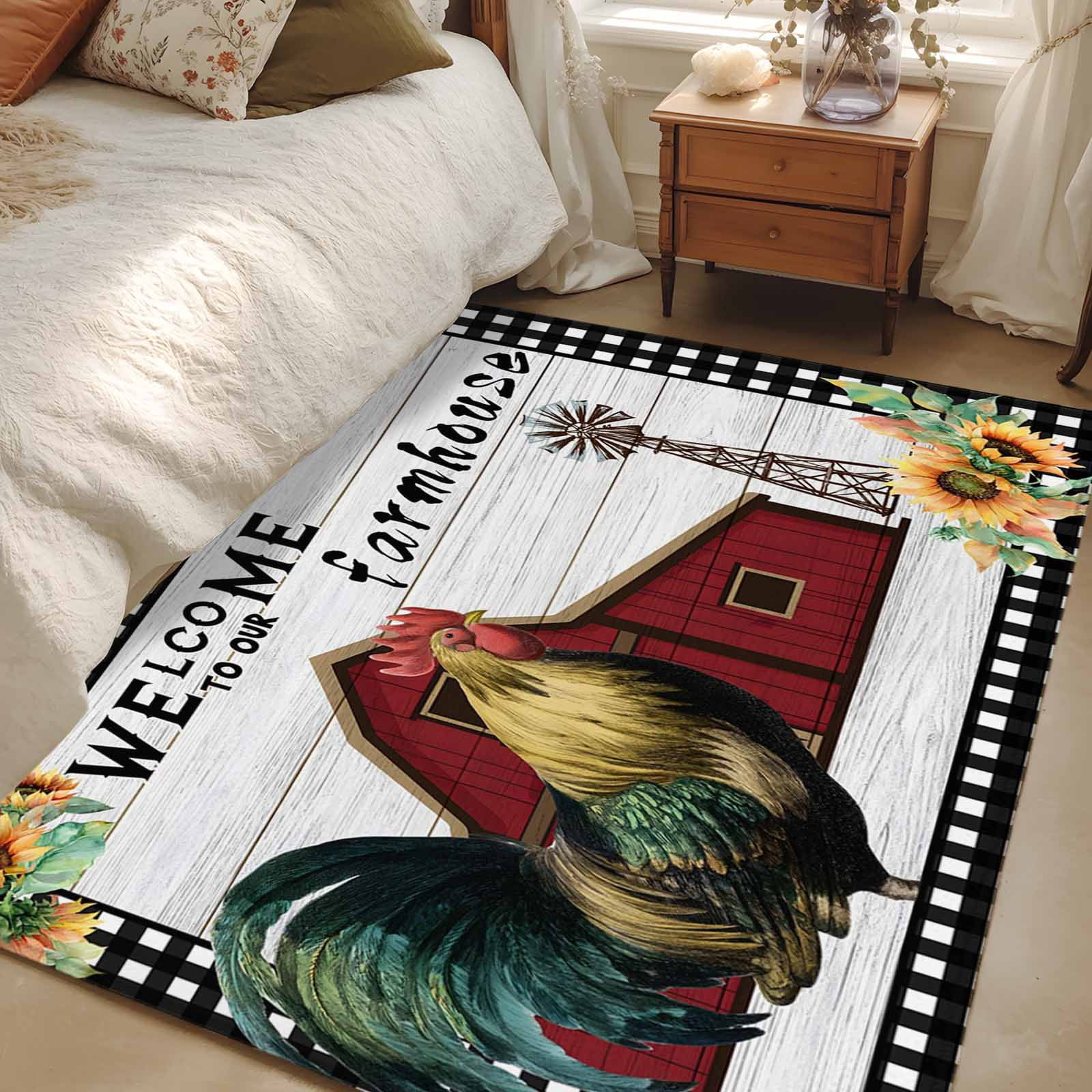 2.7x5 Area Rugs, Farmhouse Rooster Non-Skid Rubber Backing Large ...