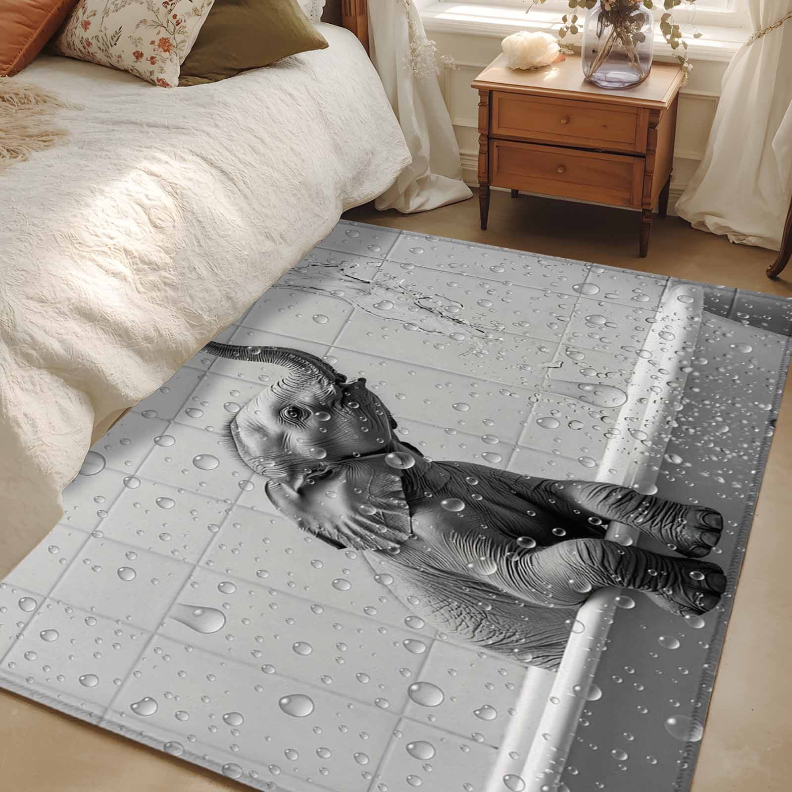 2.7x5 Area Rugs, Grey Elephant Non-Skid Rubber Backing Large Rectangle ...