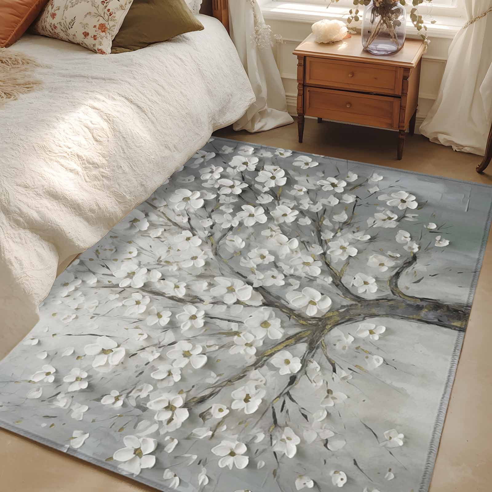 2.7x5 Area Rugs, Grey Flowers Non-Skid Rubber Backing Large Rectangle ...
