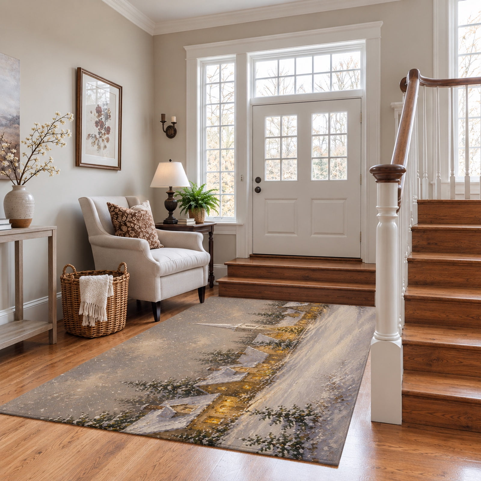 Home Rug Gold 2.7x5 Area Rugs for Living Room Vintage Village Washable Non-Slip Rug ...