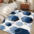 thumbnail image 1 of 2.7x5 Area Rugs, Navy Blue Marble Non-Skid Rubber Backing Large Rectangle Rugs - Living Room Bedroom Home Office, Gold White Geometric Hexagon Modern Indoor Floor Mat Carpets Washable Rug, 1 of 9