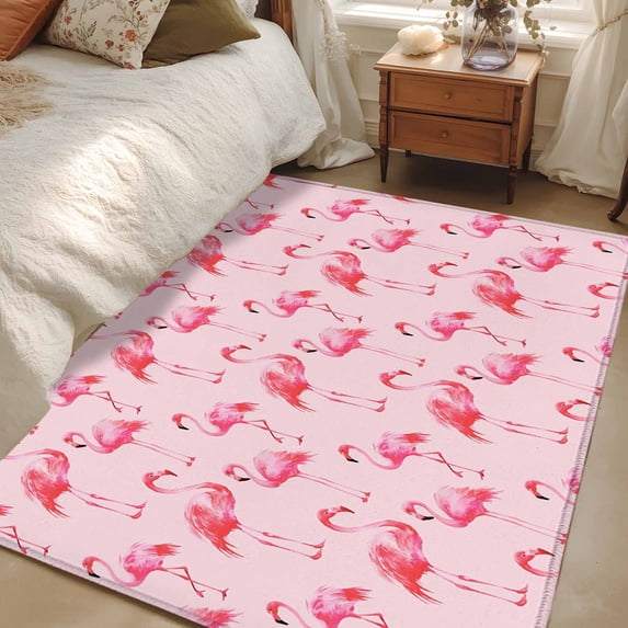 2.7x5 Area Rugs, Pink Flamingo Non-Skid Rubber Backing Large Rectangle ...