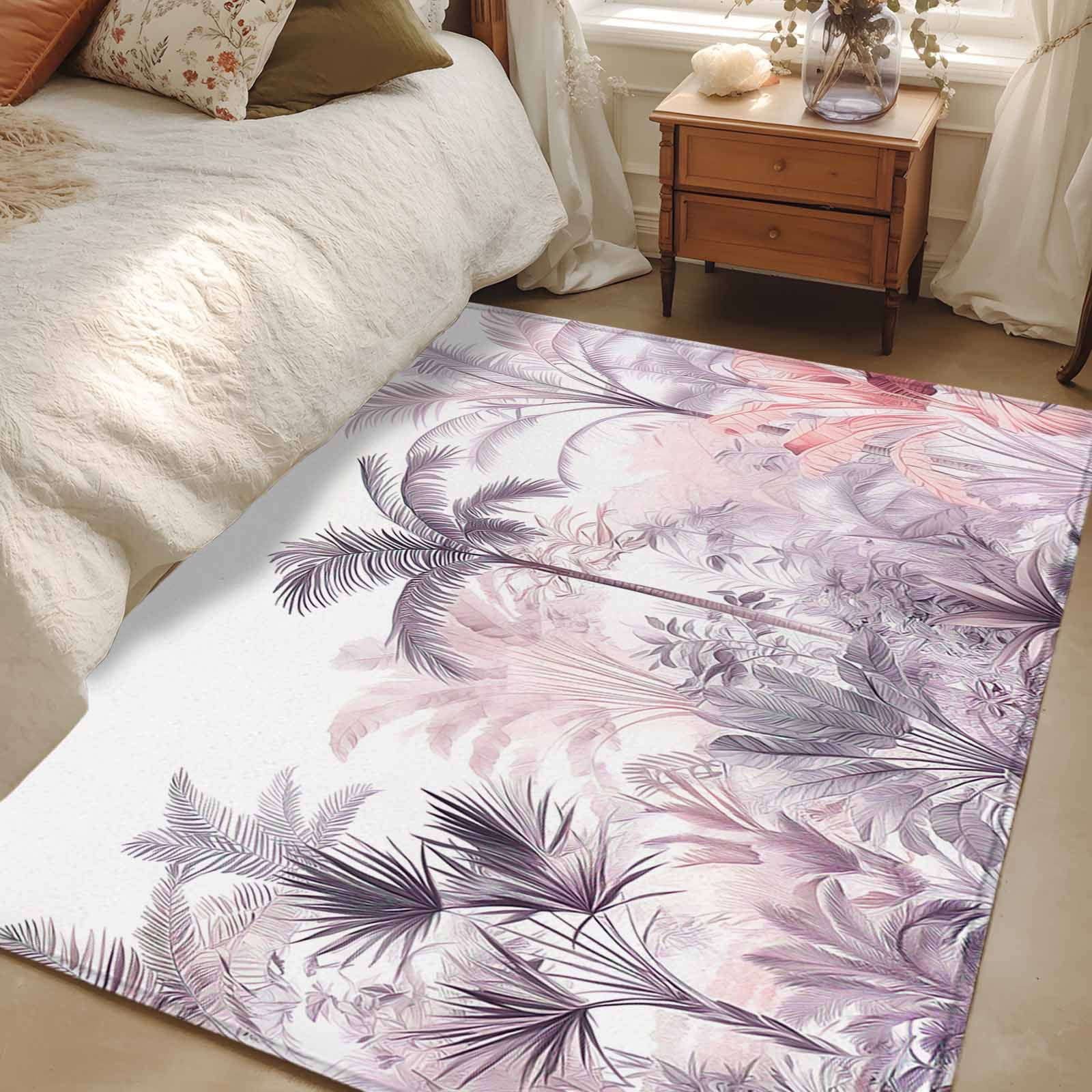 2.7x5 Area Rugs, Pink Palm Tree Non-Skid Rubber Backing Large Rectangle ...