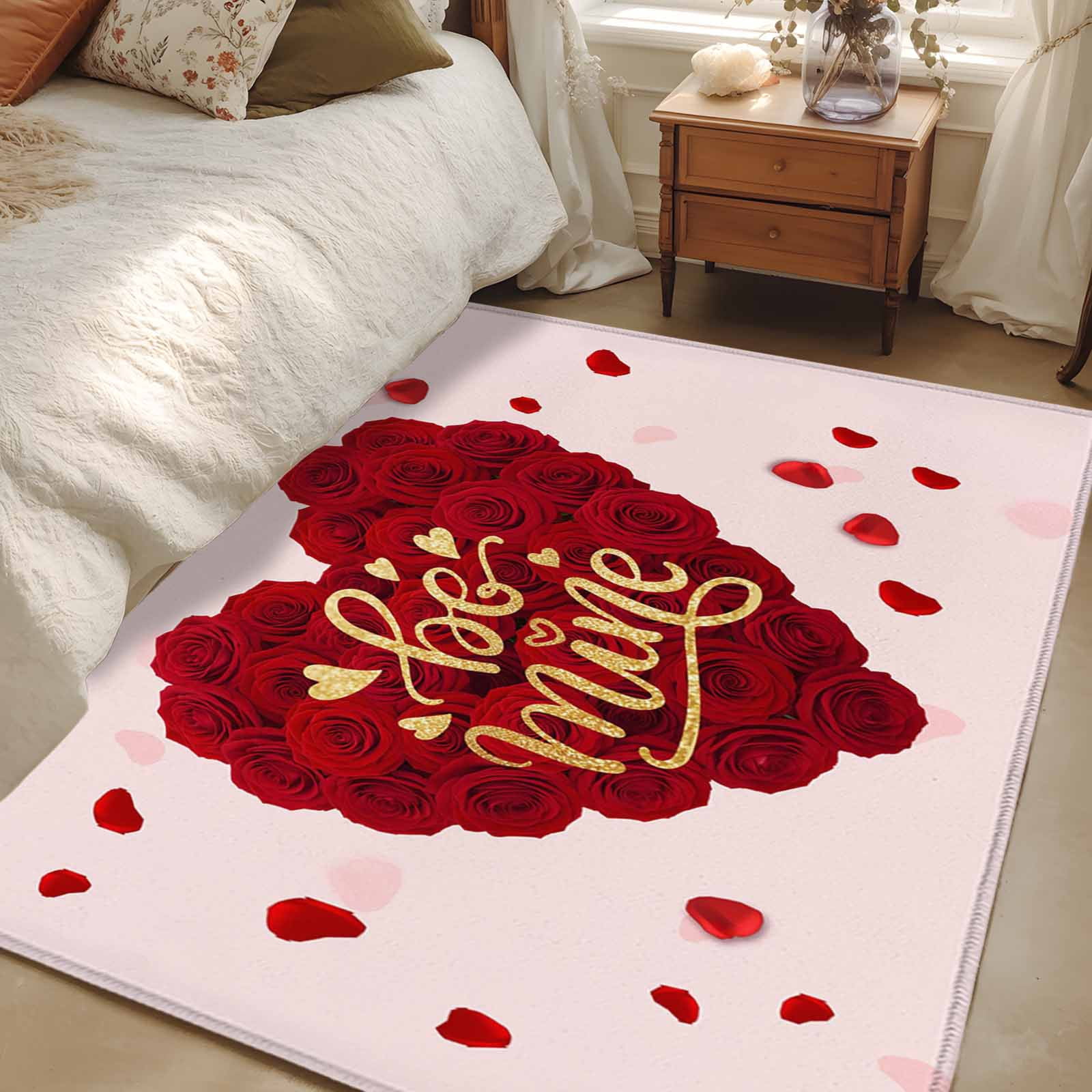 2.7x5 Area Rugs, Pink Valentine's Day Non-Skid Rubber Backing Large ...