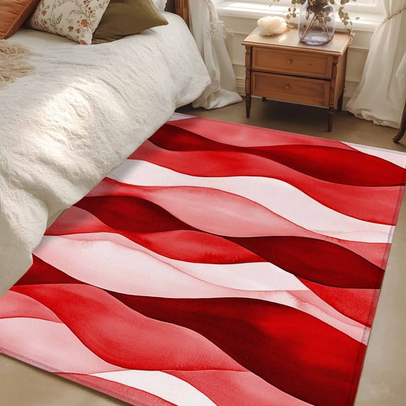 2.7x5 Area Rugs, Red Striped Non-Skid Rubber Backing Large Rectangle Rugs - Living Room Bedroom Home Office, Modern Gradient Geometric Ripple Stripes Indoor Floor Mat Carpets Washable Rug