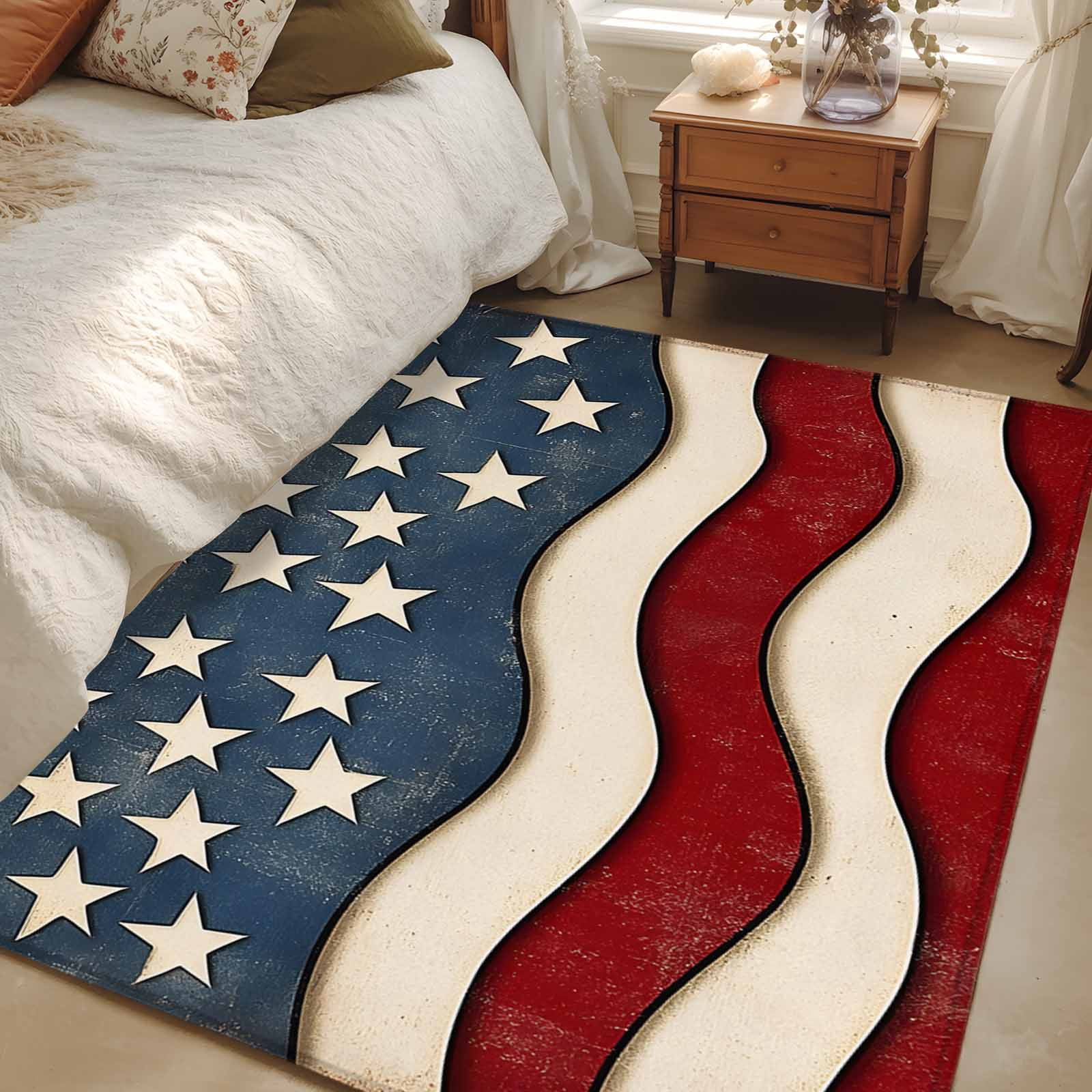 Flag Rugs 2.7x5 Area Rugs, Retro American Flag Non-Skid Rubber Backing Large ...