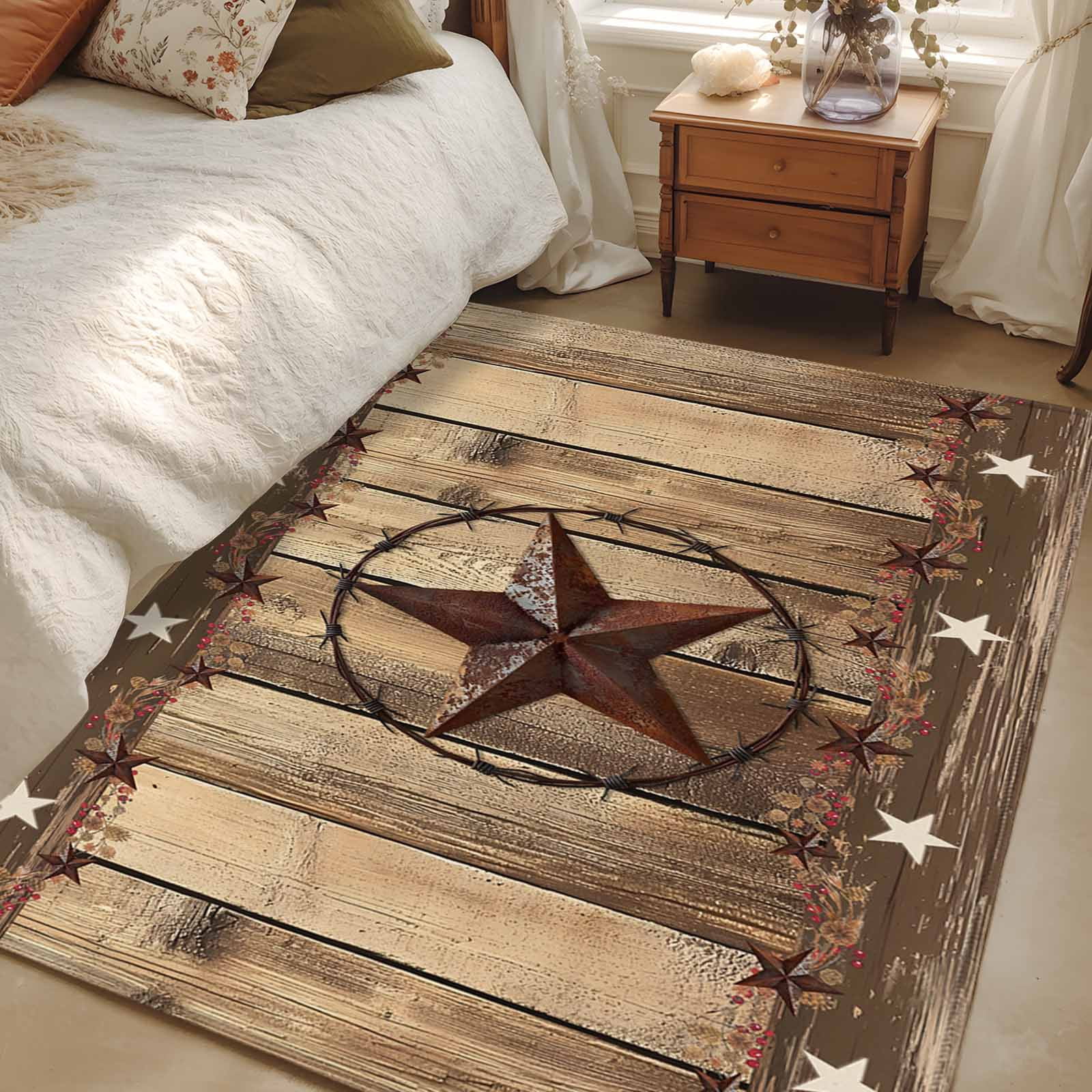 Rustic Star Rugs Entry Rug 2.7x5 Area Rugs, Rustic Country Non-Skid Rubber Backing Large Rectangle ...