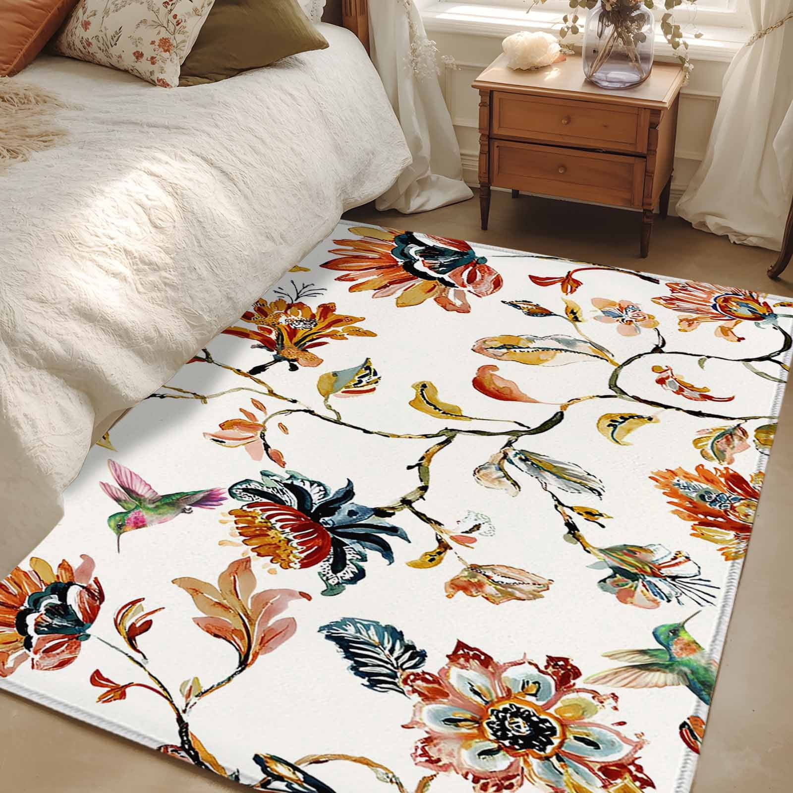 2.7x5 Area Rugs, Spring Floral Non-Skid Rubber Backing Large Rectangle ...