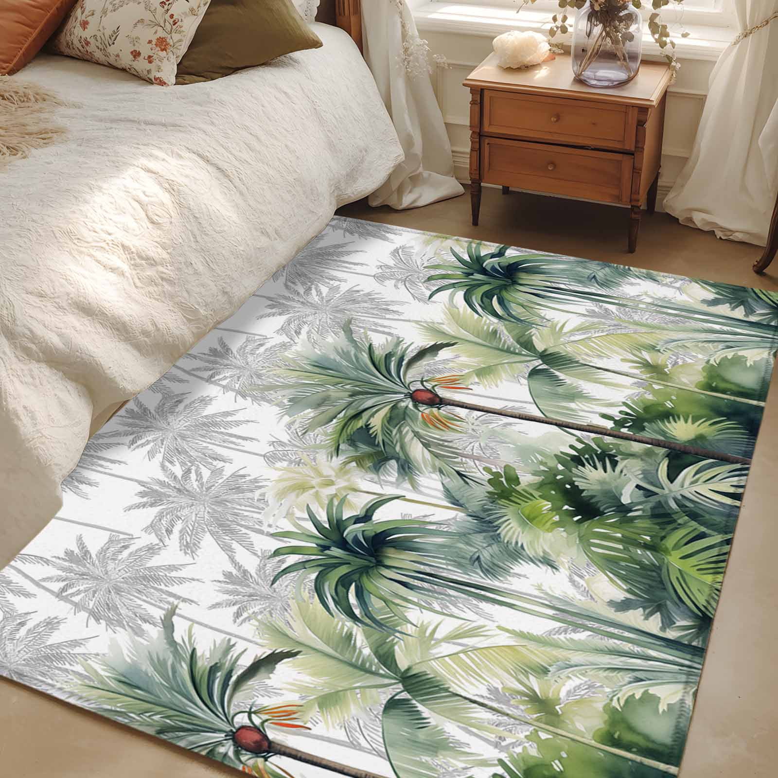 2.7x5 Area Rugs, Summer Tropical Leaves Non-Skid Rubber Backing Large ...