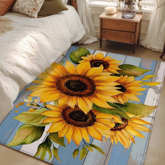 2.7x5 Area Rugs, Sunflower Non-Skid Rubber Backing Large Rectangle Rugs ...