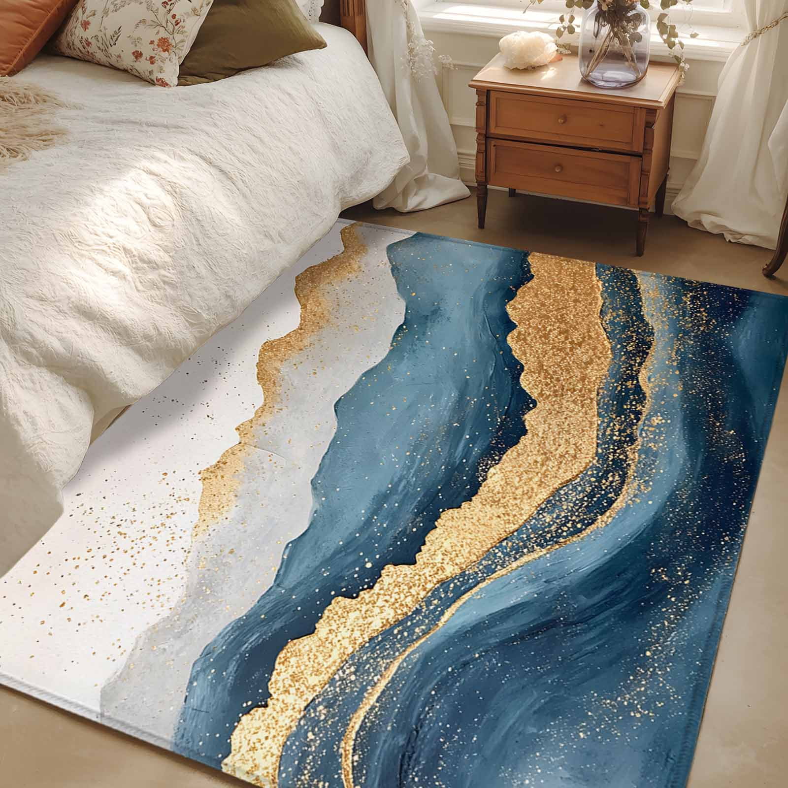 2.7x5 Area Rugs, Teal Golden Non-Skid Rubber Backing Large Rectangle ...