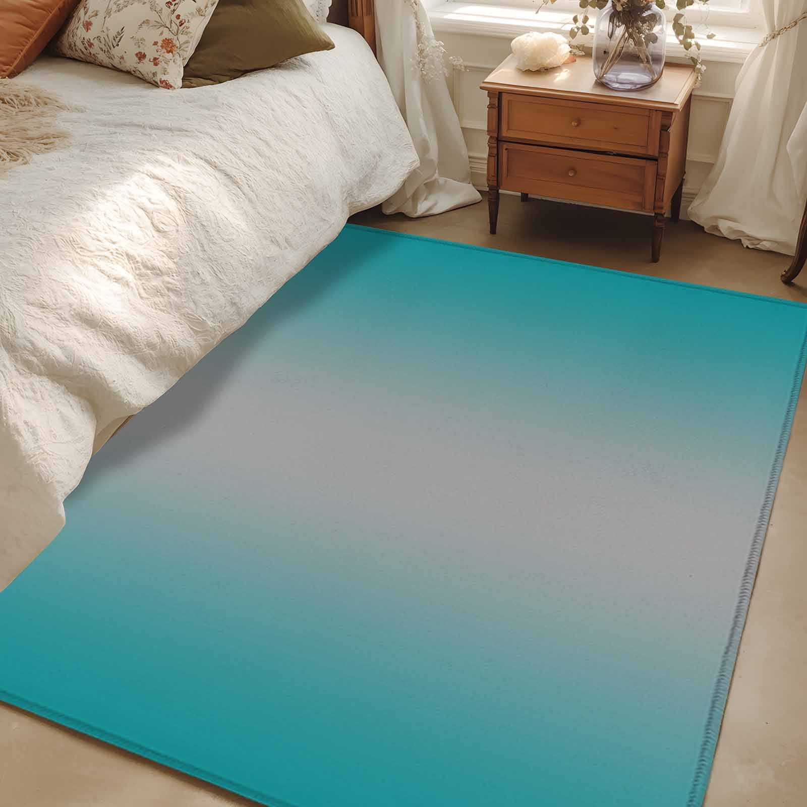 2.7x5 Area Rugs, Teal Grey Ombre Non-Skid Rubber Backing Large ...
