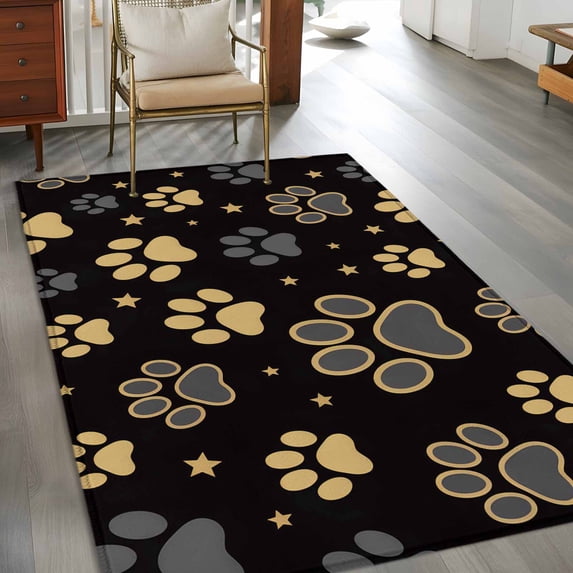 2.7x5 Washable Area Rug, Animals Claws Pattern Non-Slip Rectangle Rug for Bedroom Bedside, Gray Cats Dog Animal Star Black Indoor Floor Mat for Home Decor