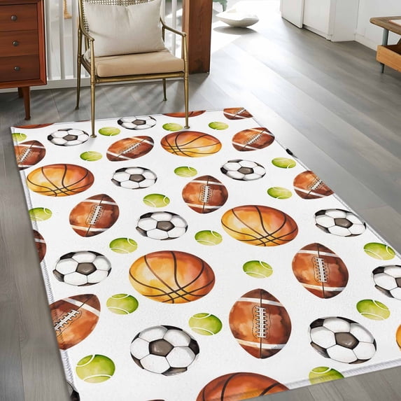 Neutral Sports Rug 2.7x5 Washable Area Rug, Basketball Rugby Non-Slip Rectangle Rug for ...
