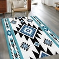 thumbnail image 1 of 2.7x5 Washable Area Rug, Blue Black Pattern Non-Slip Rectangle Rug for Bedroom Bedside, Retro Bohemian Square Abstract Geometric Indoor Floor Mat for Home Decor, 1 of 9
