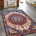 thumbnail image 1 of 2.7x5 Washable Area Rug, Blue Red Floral Non-Slip Rectangle Rug for Bedroom Bedside, Ethnic Oriental Indoor Floor Mat for Home Decor, 1 of 9