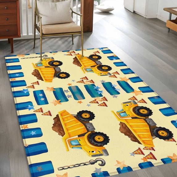 2.7x5 Washable Area Rug, Cartoon Yellow Caravans Non-Slip Rectangle Rug ...