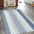 thumbnail image 1 of 2.7x5 Washable Area Rug, Geometric Bohemia Non-Slip Rectangle Rug for Bedroom Bedside, Stripes Gray White and Blue Indoor Floor Mat for Home Decor, 1 of 9
