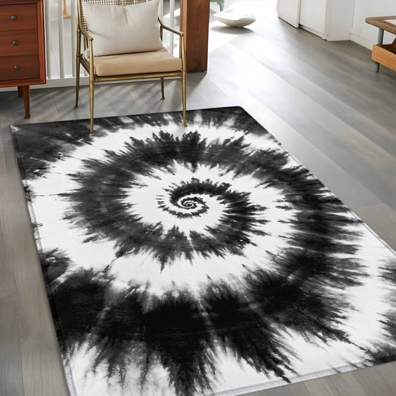 2.7x5 Washable Area Rug, Gray Tie-dye Non-Slip Rectangle Rug for