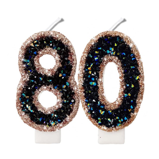 2.8" Blue Black Glitter Number CandlesMany Colors 80th Birthday