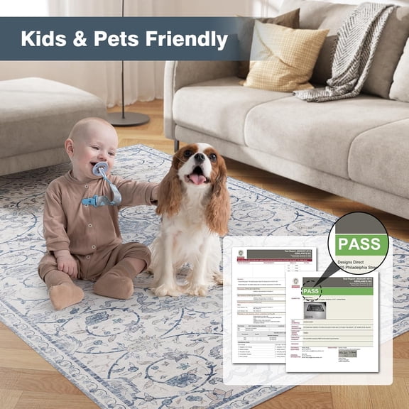 2'×8' Blue Floral Vinyl Runner Rug, Non-Slip Floor Mat for Hallway, Kitchen, Entryway, Waterproof&Stain-Resistant Vinyl Floor Mat, Easy Clean Plastic Floor Protector for High Traffic Areas, Runners