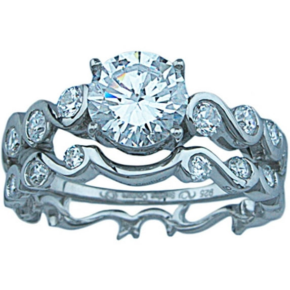 2.8 Carat T.G.W. Round-Cut CZ Natasha High-Polish Sterling Silver Engagement Style Ring Set