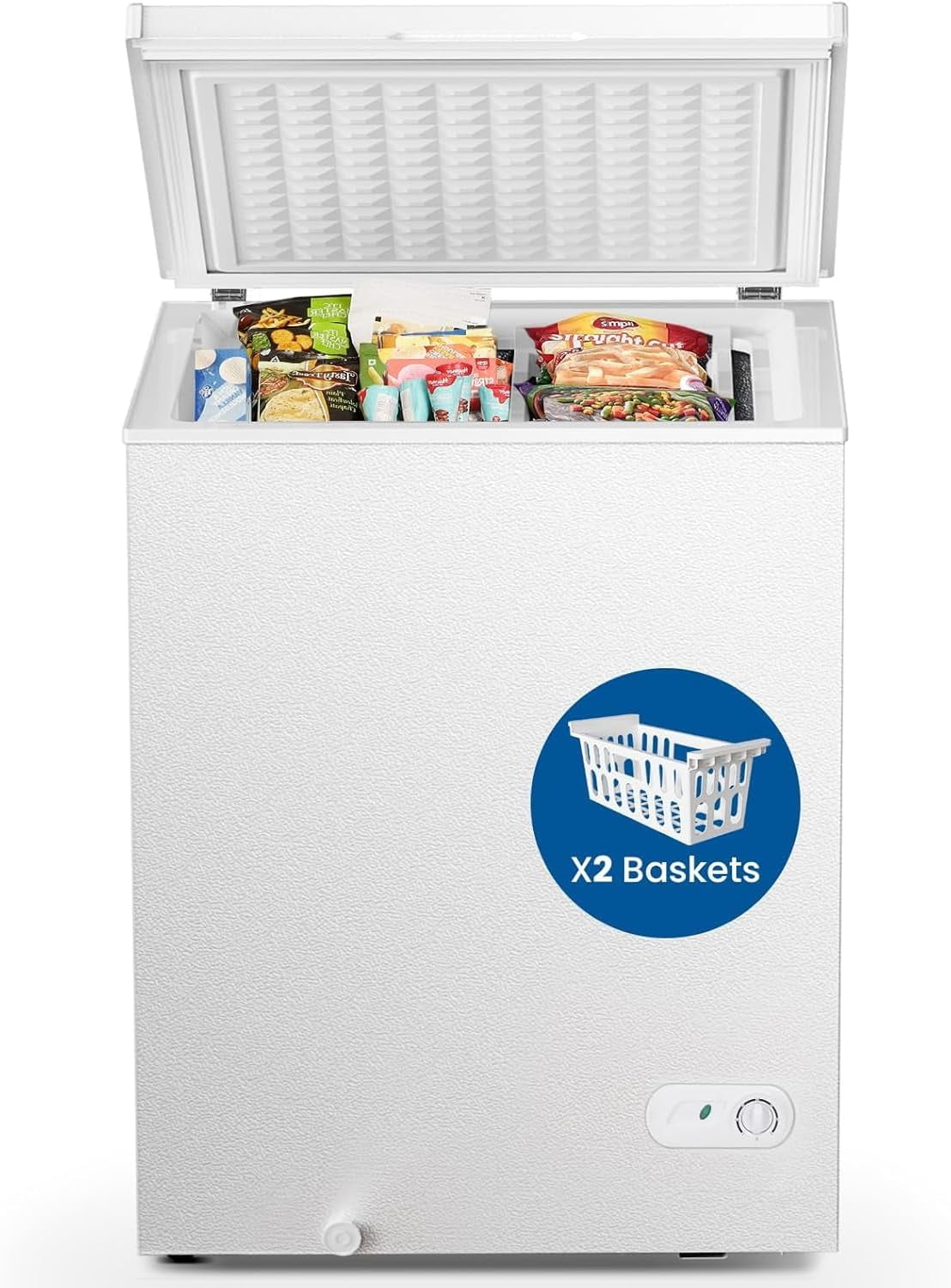 2.8 Cubic Feet Deep Chest Freezer Compact Freezers with Adjustable Thermostat Top Open Door Freezer Compressor Cooling with 2 Rmovable Storage Basket for Home Kitchen Office and Bar (Black)