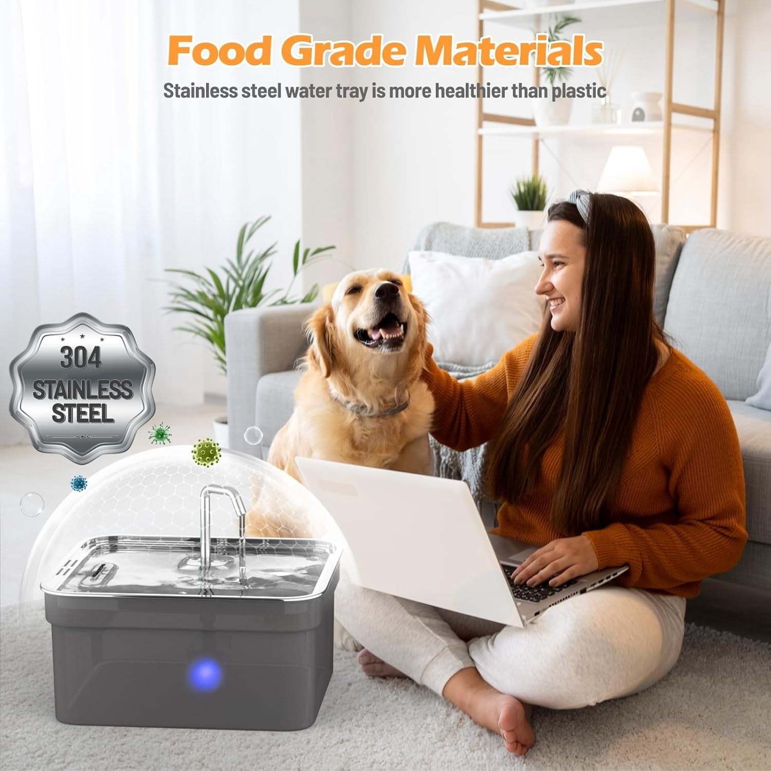 2.8 Gallon Dog Water Fountain for Large Dogs, Stainless Steel Bowl, Automatic Pet Water Dispenser, Easy Clean Design for Dogs & Cats, Fresh Water All Day